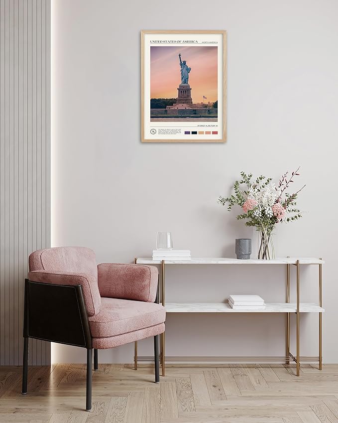 HesenDot Natural OAK Wood Framed City Wall Art,12x16in Famous Skyline Quality Canvas Wall Print,Classic Urban Landmark Wall Decor for Living Room, Bedroom,Office Gallery Set of 1