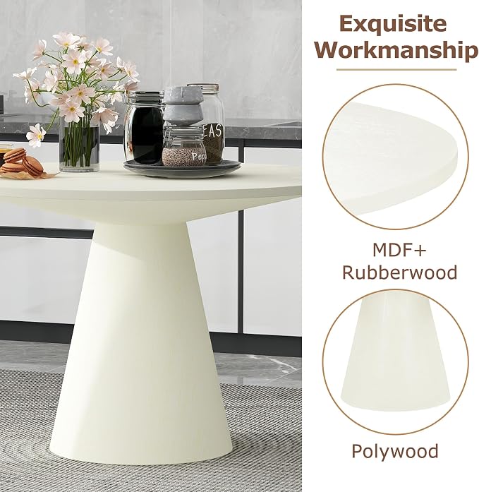 JUSTONE 46.5'' Retro Round Dining Table Minimalist Elegant Table for Living Room, Dining Room (White)