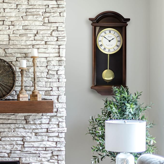 Bedford Clock Collection George 22 Inch Chestnut Wood Chiming Pendulum Wall Clock