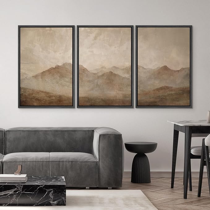 SIGNWIN Framed Canvas Print Wall Art Set Minimal Mountain Landscape Neutral Illustrations Modern Art Decorative Boho Relax/Zen Nordic for Living Room, Bedroom, Office - 24"x36"x3 Black