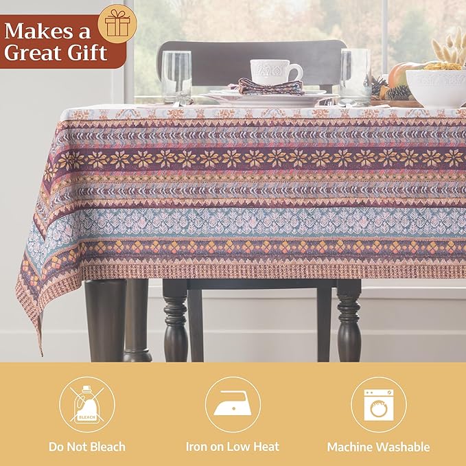 Maison d' Hermine Table Cloth Square Table 100% Cotton 60 x 60 Inches Fall Tablecloth Reusable Everyday Use for Thanksgiving Christmas Decorations Dining Farmhouse Party (Fair Isle)