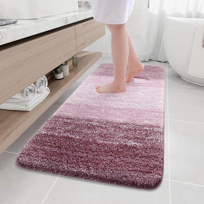 Arotive Microfiber Bathroom Rugs, Shaggy Soft and Absorbent Bath Rug, Non-Slip, Thick Plush Machine Washable Dry Bath Mats for Bathroom, Tub and Shower, 59x24, Mauve, Rectangular