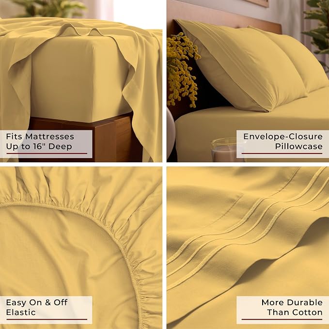 Mellanni Twin Sheets Set - 3 PC Iconic Collection Bedding - Hotel Luxury, Extra Soft, Cooling Bed Sheets - Wrinkle, Fade, Stain Resistant (Twin, Yellow)