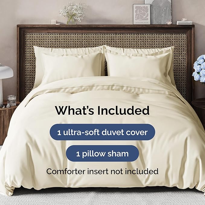 Duvet Cover Twin/Twin XL Size - Extra Soft Twin/Twin XL Size Duvet Cover - Breathable, Easy Care and Fade Free with Zipper Closures & Ties - 68" x 90" Inches - (Off White) Comforter Not Included