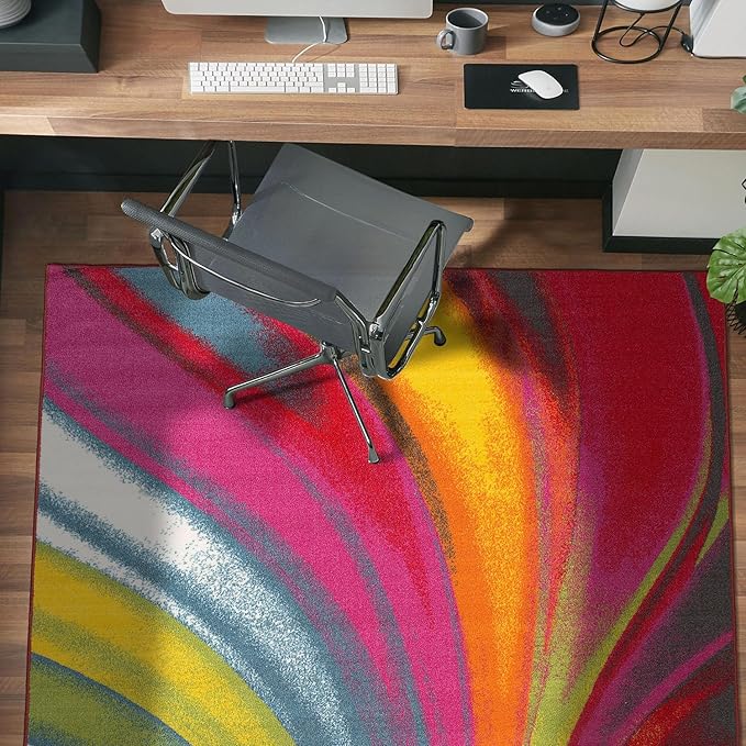 Rugshop Multi Waves Non Slip Modern Colorful Area Rug Fade Resistant for Living Room, Bedroom and Office, 3'3" x 5'