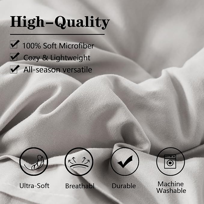 Yogeneg King Size Comforter Set 7 Piece Bed in a Bag,Grid Pinch Pleat Grey Bedding Set,Striped Textured Soft Microfiber Comforter with Sheet Set,All Season Complete Bed Set(Grey,King)
