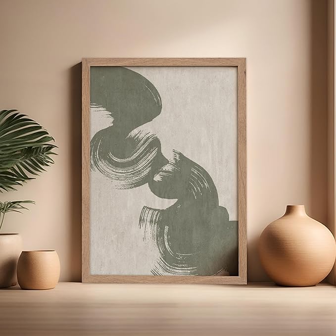 Poster Master Brush Strokes Poster - Painted Swirl Print - Paint Strokes Art - Drawing Illustration - Sketch Design - Abstract Painting - Office or Bedroom Decor - 16x20 Beige Framed