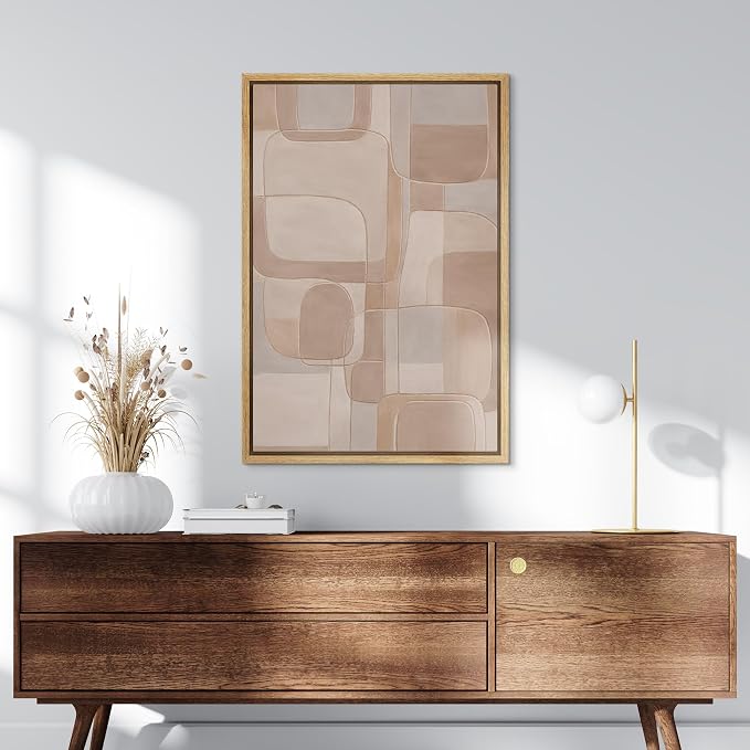 SIGNLEADER Framed Canvas Print Wall Art Neutral Beige Soft Geometric Abstract Illustration Modern Art Decorative Zen for Living Room, Bedroom, Office - 16"x24" NATURAL
