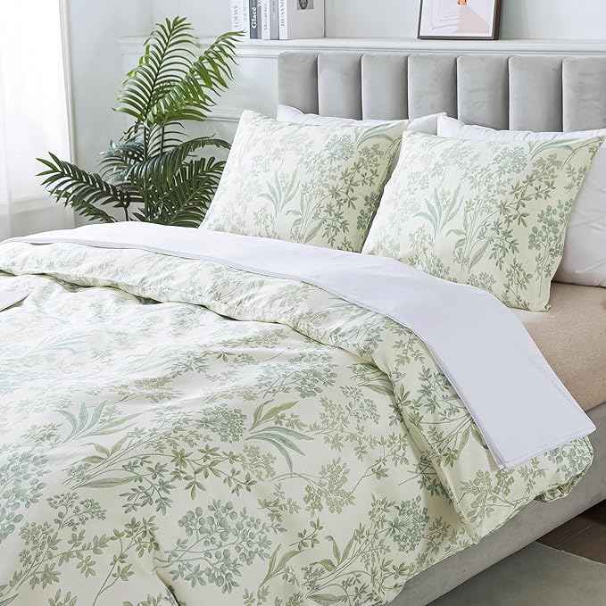 HoneiLife Cotton Duvet Cover Queen - Floral Comforter Cover 3-PC, Botanical Bedlinen Sets with Zipper Closure & Corner Ties, Wildflower Comforter Cover Sets