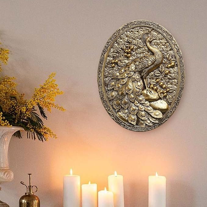 Vintage Peacock Wall Sculpture Antique Wall Decor,Retro Art Peacocks Wall Sculpture,Hand Painted Wall Decoration with Peacock Design,Vintage Wall Decor for Living Room Hallway Bedroom,Unique Gifts