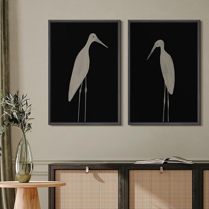 MUDECOR Framed Canvas Print Wall Art Minimalist Crane Silhouettes Illustrations Modern Art Decorative Bohemian Colorful for Living Room, Bedroom, Office - 24"x36"x2 Black