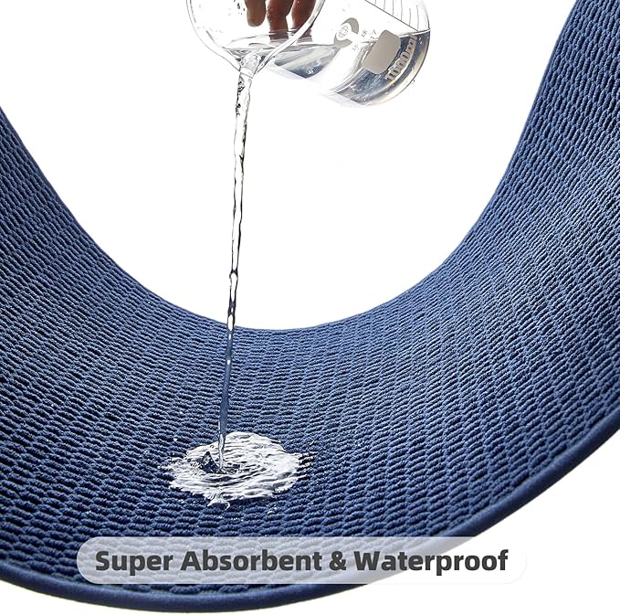 Bathroom Rugs Non Slip Washable, Super Absorbent Thin Bath Mat Quick Dry Low Pile Bathroom Rug, Navy Blue 24"x47"
