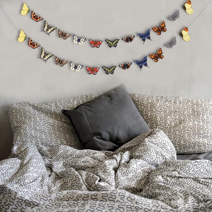 8.2 ft Butterfly Garland Party Decorations Wood Hanging Butterfly Decor Banner Spring Ornaments Animals Garland Crafts Rustic Vintage Retro Banner for Birthday Party Nursery Room Home Decor