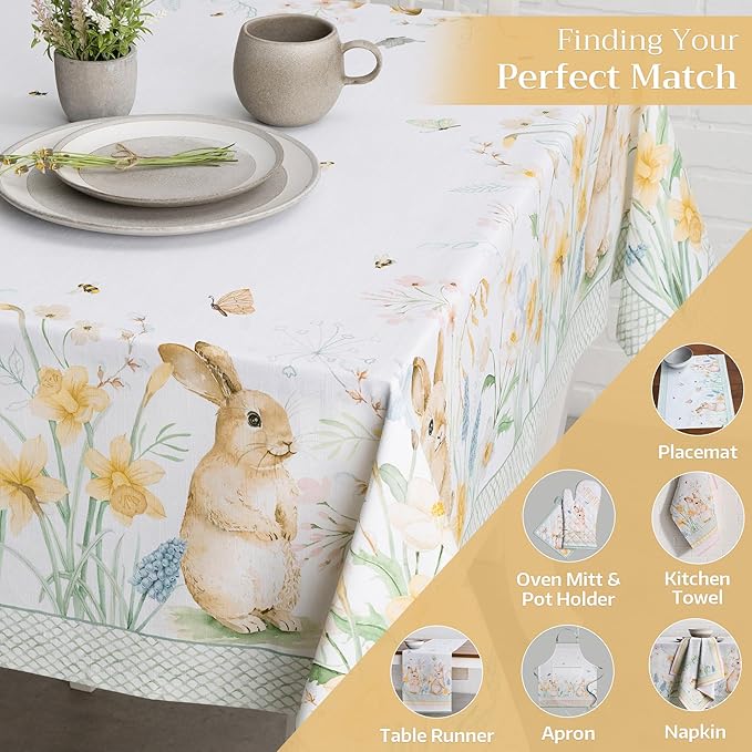 Maison d' Hermine Table Cloth Rectangle Table 100% Cotton 60 x 90 Inches Tablecloth Reusable Decorative for Dining Room Farmhouse Home Valentines Day Decorations Spring Summer - Easter Dew