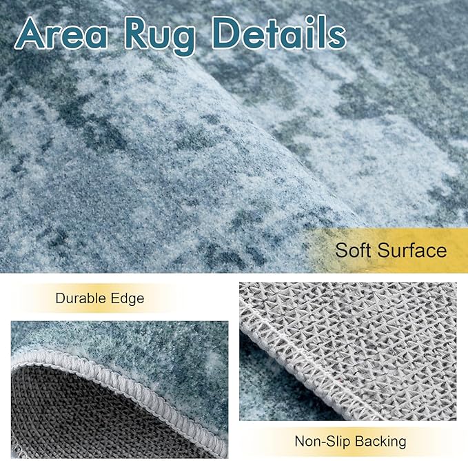 6x9 Ft Area Rugs for Living Room, Soft Non-Slip Washable Rugs Modern Abstract Pattern Carpet for Bedroom Indoor Floor Nursery Home Decor (Blue)