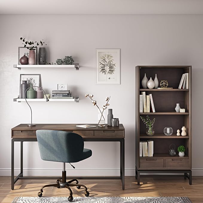 SIMPLIHOME Banting Desk - 60 Inch Wide Solid Wood and Metal Writing Desk in Walnut Brown, Modern Industrial Home Office Computer Table for Study with 2 Drawers and Flip-Down Keyboard Tray