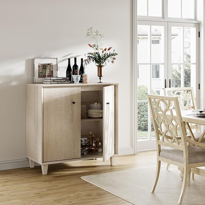 Sideboards Buffet Cabinet Wide Credenza Buffet Table with Adjustable Shelf, Modern Kitchen Accent Cabinet with Storage Compartments for Dining Room Living Room, Hallway, Light Oak