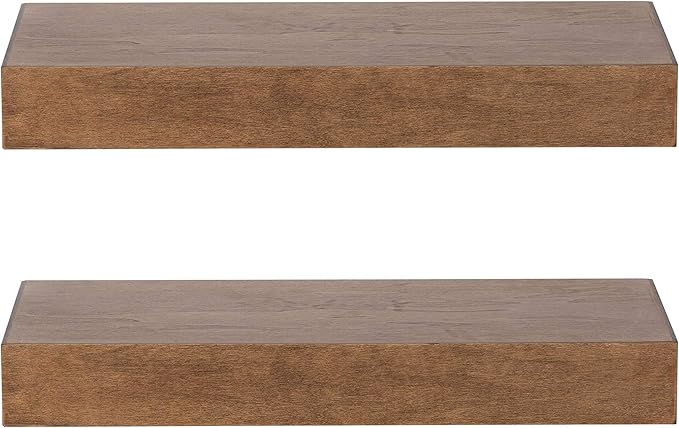 Kate and Laurel Havlock Modern Floating Shelves, Set of 2, Rustic Brown, Sophisticated Storage and Display Shelves for Wall