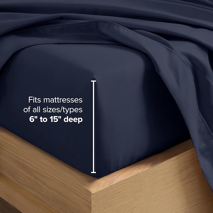 Bare Home Queen Sheet Set - 1800 Ultra-Soft Microfiber Queen Bed Sheets - Double Brushed - Deep Pockets - Easy Fit - 4 Piece Set - Bedding Sheets & Pillowcases (Queen, Midnight Blue)