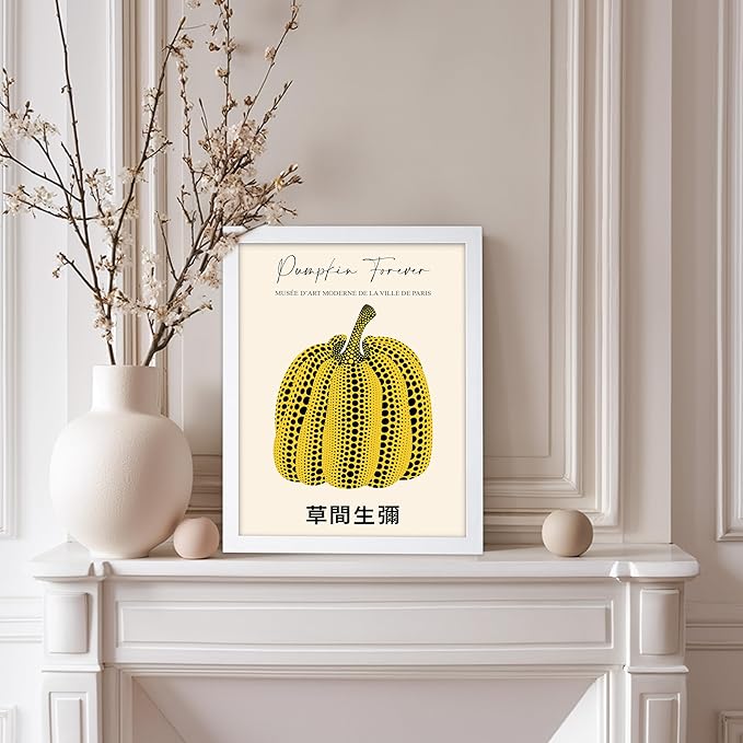 Poster Master Vintage Poster - Retro Pop Art Print - Gift for Artist, Friend - Pumpkin Forever, Black Dot, Modern, Abstract - Wall Decor for Home, Office, 8x10 White Framed