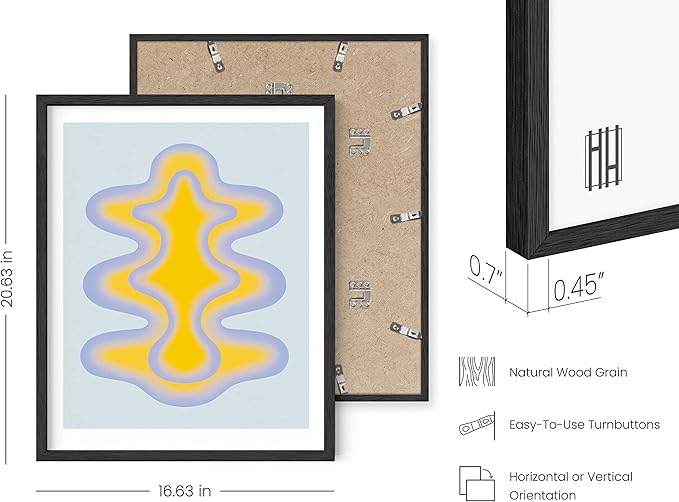HAUS AND HUES Abstract Wall Art – Colorful Modern Prints, Blue and Yellow Shapes, Minimalist Vintage-Inspired Wall Decor (Black Frame, 16x20)