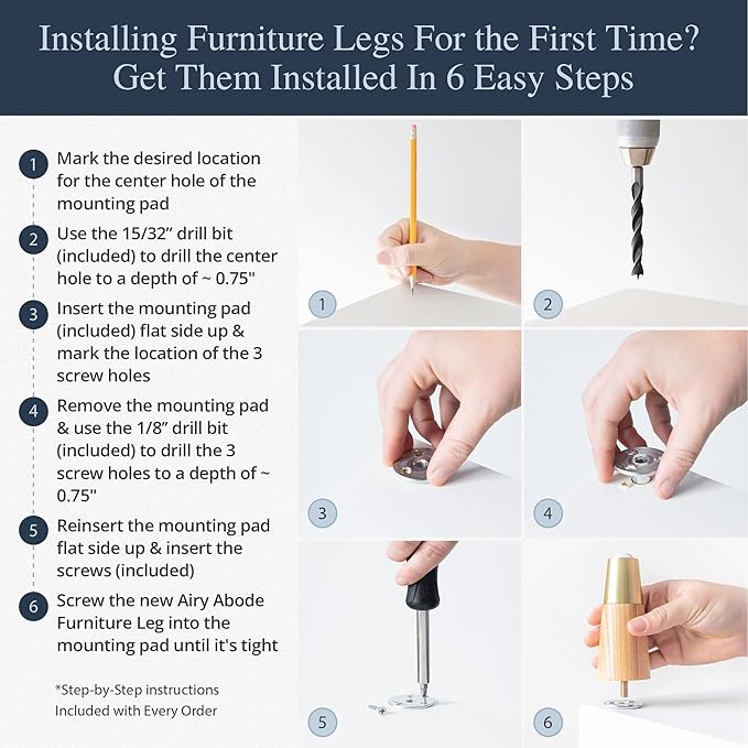 Premium Ash Wood Furniture Legs with Gold Caps (Full Install Kit) - Pick Your Size and Color