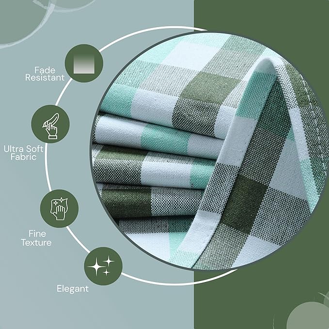 Checked Kitchen Towels 12 Pack, 18"x26", 100% Cotton, Absorbent Dish Towels for Kitchen Drying, Reusable Dishcloths for Cleaning, Quick Dry Wash Rags - Mint Green, Aqua Green, White