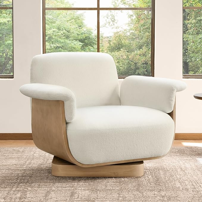 CHITA Fabric Reclining Swivel Chair with Storage Ottoman, Modern Living Room Accent Chair with Lounge Seat for Bedroom, Office, Cream