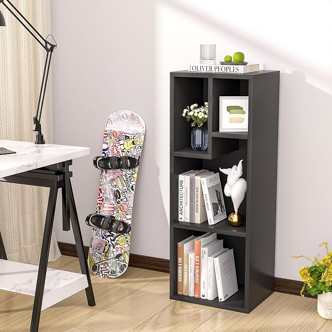 VECELO 3-Tier Small Bookcase, 4 Cube Bookshelf, Fits Tallest Hardwares, Modern Floor Standing Unit, Shelf Hold Up to 66 LBS for Living Room Bedroom, Vintage Black