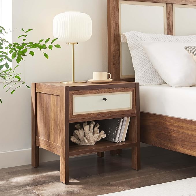 Modway Capri Mid-Century Modern Wood Grain Nightstand Bedside Table in Walnut, Side Table with Drawer, Nightstand with Storage