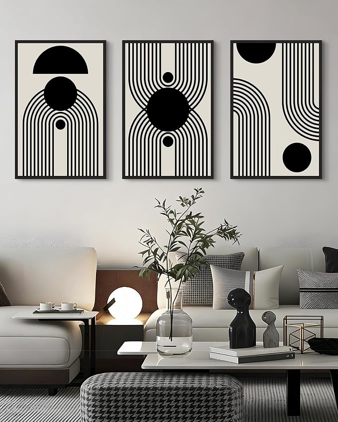 Drsoum Lager 16x24in Black and White Abstract Framed Wall Art Decor Duotone Minimal Dark Brush Stroke Prints Shapes Illustrations Modern Art Decorative Ready To Hang - Black Framed
