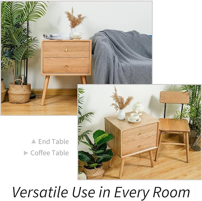 Night Stand, Midcentury Modern Solid Wood Nightstand with Drawer, Side Table with High Stool Leg, 25.98 H x 19.69 W x 15.75 D Inches (Mid-Century Modern)