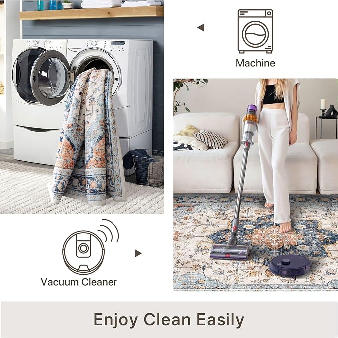 vivorug Runner Rug 2'x8' Washable Non-Slip Boho Runners for Hallways Kitchen Entryway Laundry Room Carpet Hallway Runner Orange/Navy