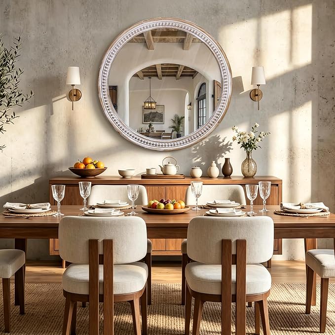 HOITUZYUS Round Wood Mirror 36 Inch Rustic Farmhouse Circle Wall Mirrors for Wall Decor, Bathroom, Vanity, Entryway Living Room