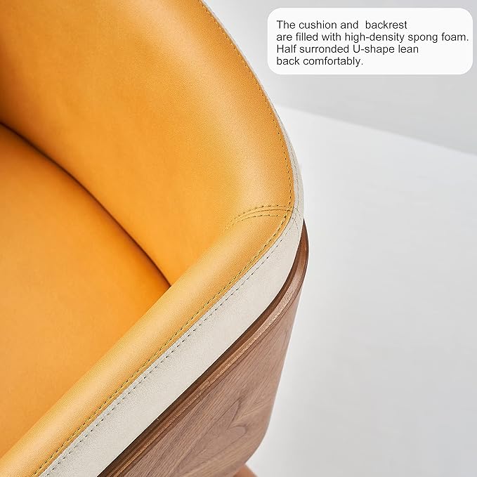 ARTPLAN Dining Rooms Chairs Modern Fabric Upholstered with Walnut for Living Room Arm Chair, Metal Legs Dissassembly Adjustable Foot for Kitchen Dining Room,Yellow
