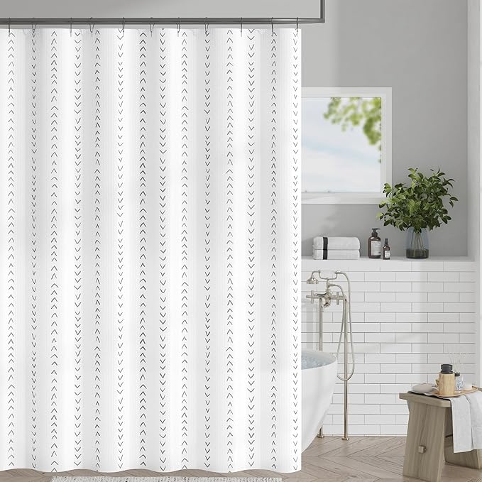 jinchan Grey and White Boho Shower Curtain Herringbone Zig Zag Waterproof Fabric Bohemian Modern Farmhouse Arrow Geometric Shower Curtains for Bathroom with 12 Hooks 70x72 Inches