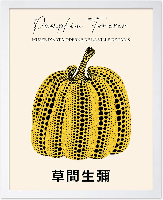 Poster Master Vintage Poster - Retro Pop Art Print - Gift for Artist, Friend - Pumpkin Forever, Black Dot, Modern, Abstract - Wall Decor for Home, Office, 8x10 White Framed