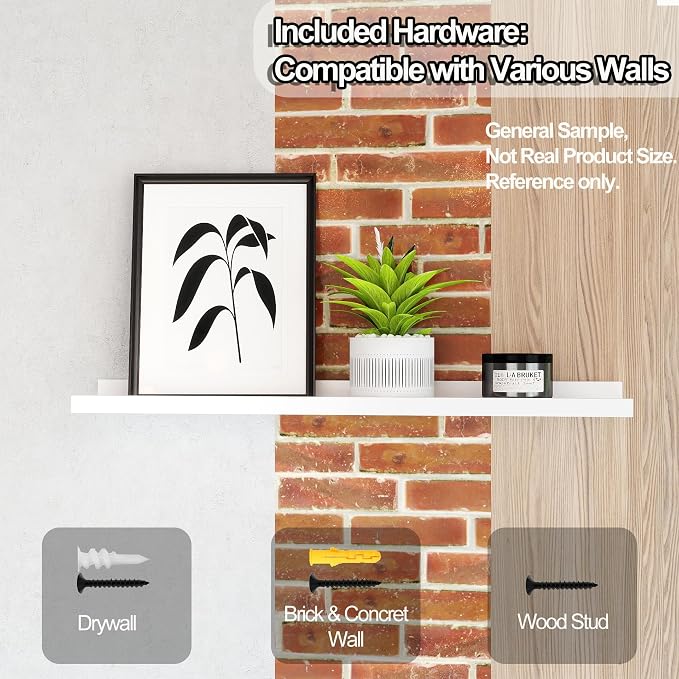 White Floating Shelves for Wall Decor, Long Wall Mounted Storage Shelf for Bedroom, Living Room, Bathroom, Kitchen, Nursery, Display Picture Ledge Shelf with Lip Set of 2-36 Inches, White