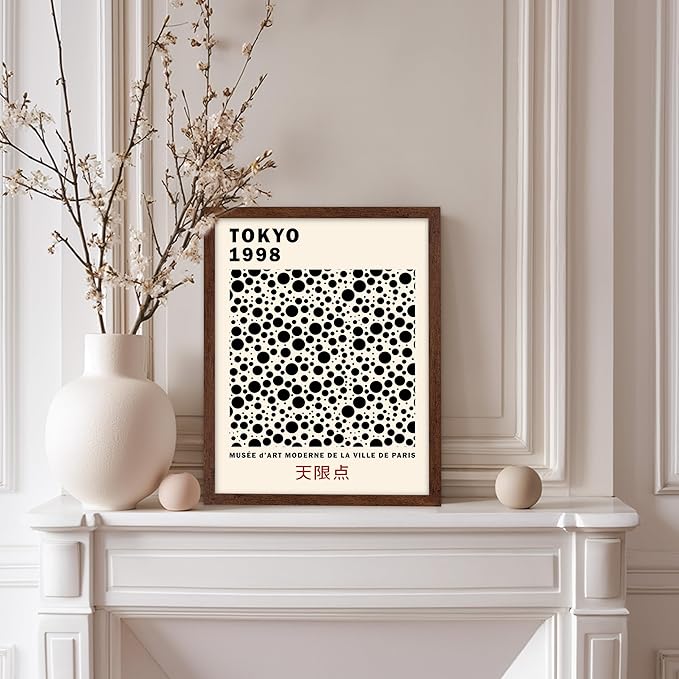 Poster Master Vintage Poster - Retro Pop Art Print - Gift for Artist, Friend - Black Dots, Tokyo, Ville de Paris, Modern, Abstract - Wall Decor for Home, Office, 8x10 Brown Framed