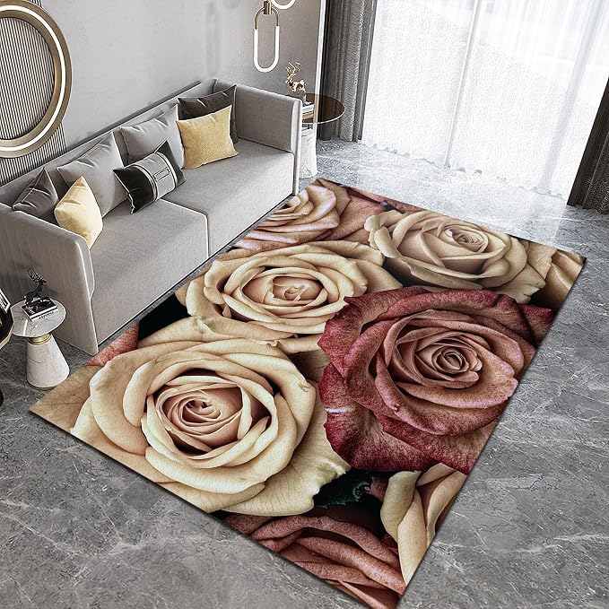 2x3 Area Rug Vintage Pink Dried Flower Roses Easy Clean Rug, Vintage Rose Flower Soft Non-Skid Carpet Throw Rugs for Kids Teen Girls Boys BedroomLiving Room Bathroom Classroom Office