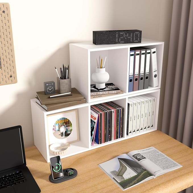 Wooden 2 Cube Storage Organizer, 2 Tier Storage Cubes Storage Display Cubby, Versatile Cubes Shelf and Cubby Organizer for Any Space (White, 2 Cube-W(11.8inch)