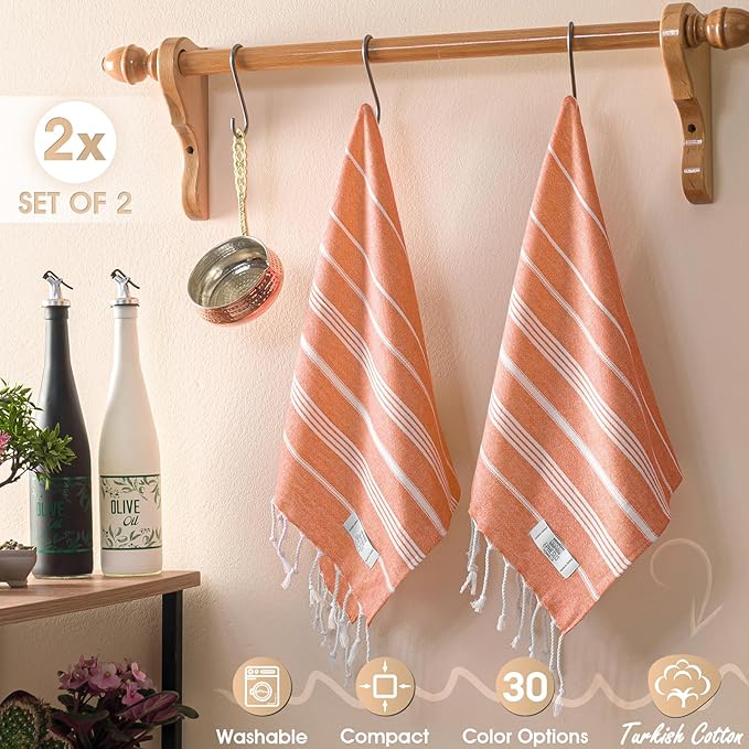 Hand Towels - Set of 6 | 18" x 30" - Decorative Turkish Hand Towel for Bathroom, Kitchen, Guest, Face, Hair, Tea, Dishcloth (Sultan, Orange)