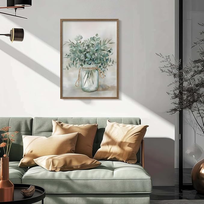 Framed Canvas Wall Art Rustic Botanical Print Poster Greenery Picture Gallery Artwork Living Room Bedroom Office Gallery Decor Living Room Bedroom Office Apartment 16X24 Inch Ready to Hang