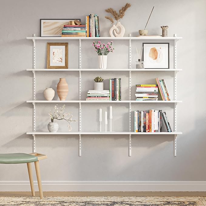 Wallniture Turin 60 inch x 8 in Wall Shelf for Home Storage and Decor, Floating Bookshelf for Living Room, Ladder Shelves with Adjustable Standard Rail Bracket System for Closet, Laundry, Kitchen