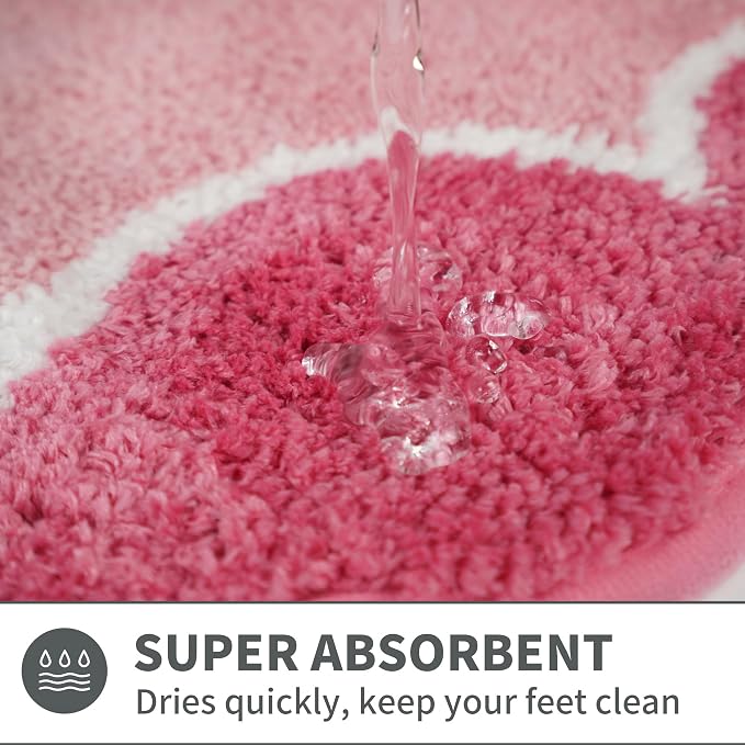 Cute Scalloped Rose Pink Bathroom Rugs Mat,Non Slip Absorbent Quick Dry Bath Mats for Shower Room,Microfiber Bath Mats for Bathroom Floor Washable Carpet for Shower Tub Sink Bedroom,17"x47"