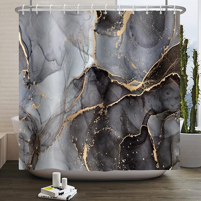 Baocicco Gray and Gold Marble Shower Curtain Modern Luxury Abstract Shower Curtains Decorative for Bathroom Bathtubs Waterproof Fabric Shower Curtain with Hooks 72x96 Inches