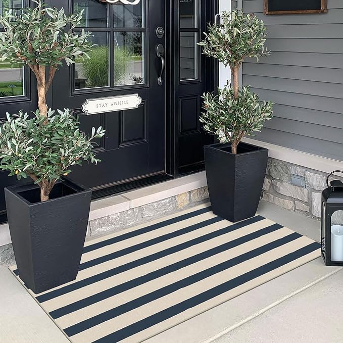 Front Door Mat Indoor Entrance - 2x4.3 Ft Blue and White Washable Doormat Outdoor Entrance Porch Rug Non-Skid Runner Rug for Kitchen Hallway Bedroom Laundry Room Porch Decor