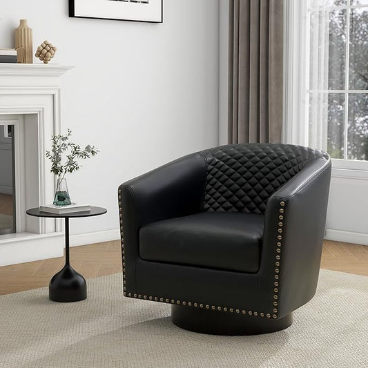 UIXE Faux Leather Swivel Accent Chair, Barrel Club Chair Modern Upholstered Armchair for Living Room, Comfy Single Sofa Bedroom Side Reading Seat - Brown