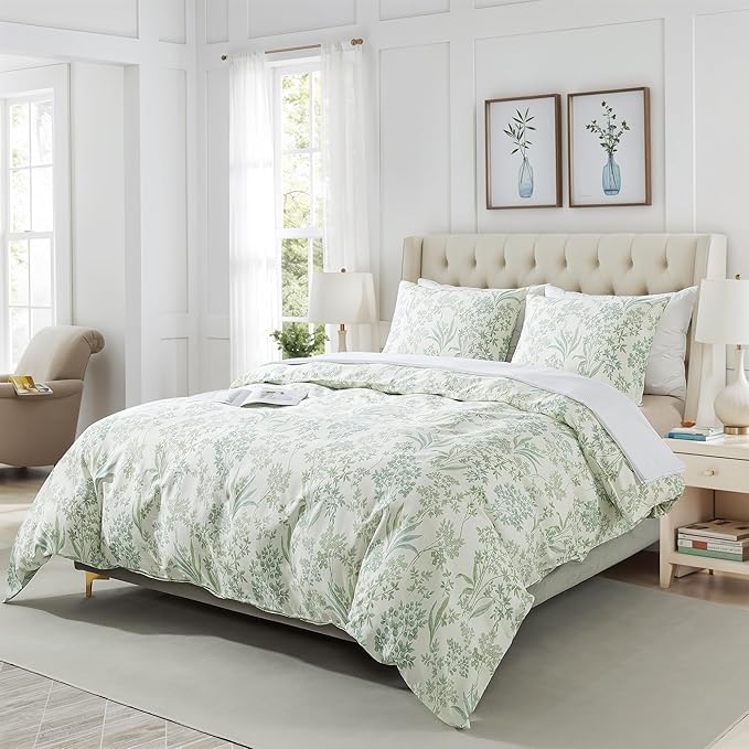HoneiLife King Size Duvet Cover - 100% Cotton Comforter Cover, Floral Duvet Cover Sets with Zipper Closure & Corner Ties, 3-PC Wildflower Bedlinen Sets