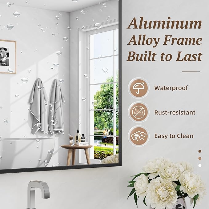2-Pack Bathroom Mirrors for Over Sink 24" x 36", Black Metal Frame Rectangle Wall Mirror, Modern Farmhouse Vanity Mirror(Horizontal/Vertical)